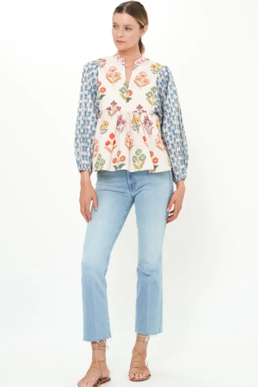 Oliphant Mandarin Balloon Top- Provence Blue