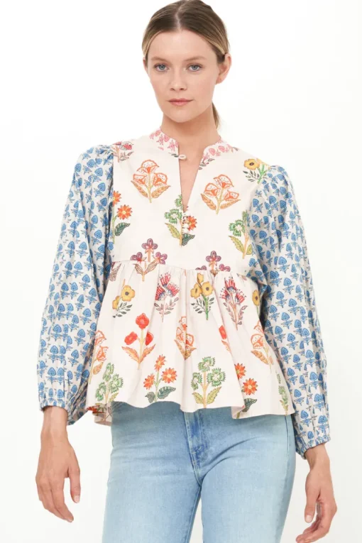 Oliphant Mandarin Balloon Top- Provence Blue