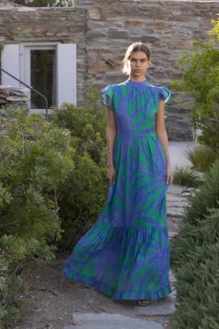Oliphant Mock Neck Flutter Maxi- Thistle Green - Oliphant Dresses