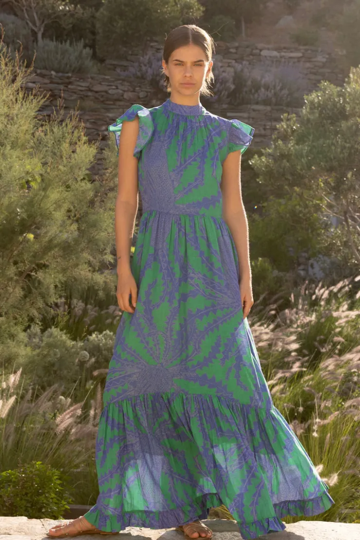 Oliphant Mock Neck Flutter Maxi- Thistle Green - Oliphant Dresses Oliphant Mock Neck Flutter Maxi- Thistle Green - Oliphant Dresses