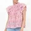 Oliphant Pintuck Ruffle Top- Malta Pink