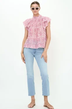 Oliphant Pintuck Ruffle Top- Malta Pink