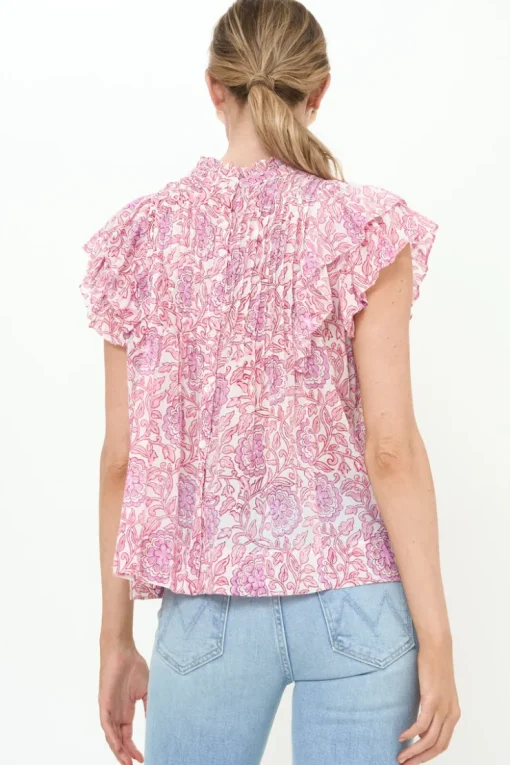 Oliphant Pintuck Ruffle Top- Malta Pink
