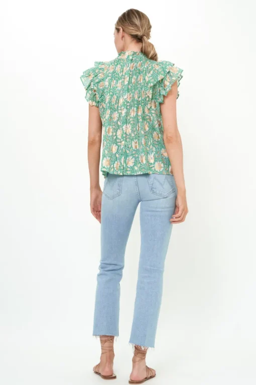 Oliphant Pintuck Ruffle Top- Mughal Green