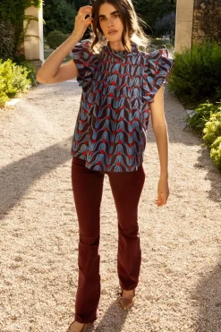 Oliphant Pintuck Ruffle Top- Tulip Red