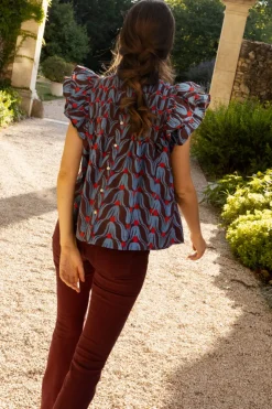Oliphant Pintuck Ruffle Top- Tulip Red