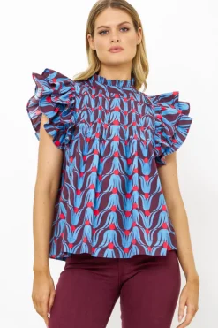 Oliphant Pintuck Ruffle Top- Tulip Red