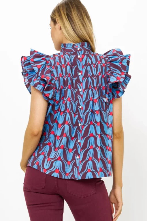 Oliphant Pintuck Ruffle Top- Tulip Red