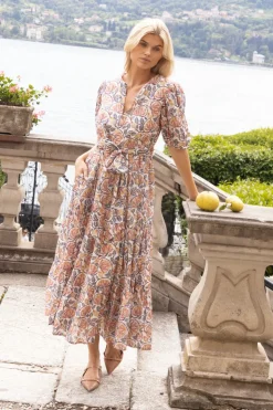 Oliphant Puff Sleeve Maxi- Montenegro Coral
