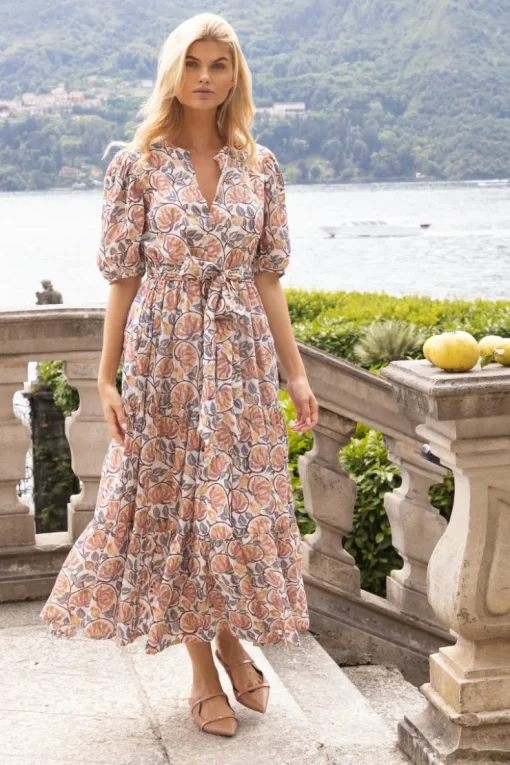 Oliphant Puff Sleeve Maxi- Montenegro Coral