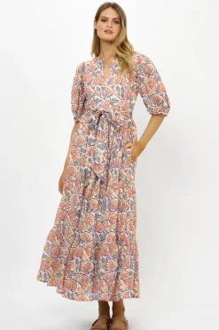 Oliphant Puff Sleeve Maxi- Montenegro Coral