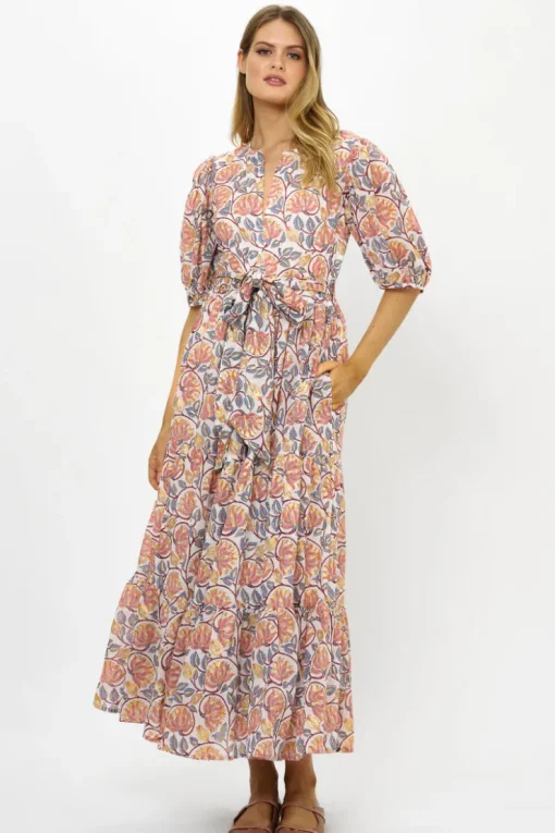 Oliphant Puff Sleeve Maxi- Montenegro Coral