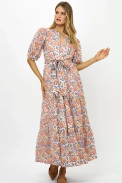 Oliphant Puff Sleeve Maxi- Montenegro Coral