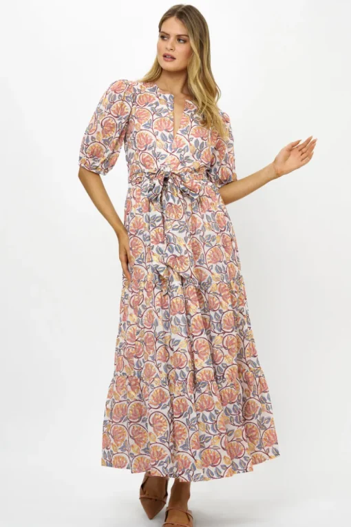 Oliphant Puff Sleeve Maxi- Montenegro Coral