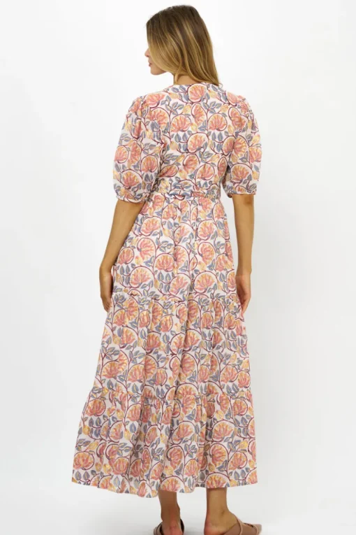 Oliphant Puff Sleeve Maxi- Montenegro Coral