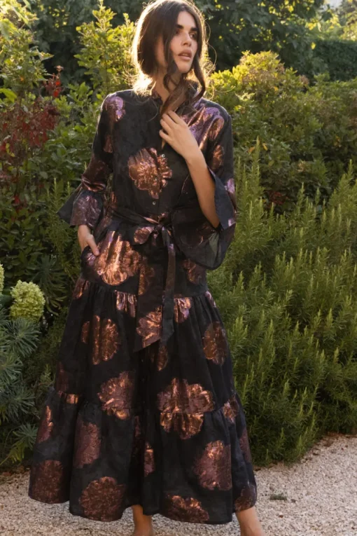 Oliphant Ruffle Collar Bell Maxi- Rosa Black