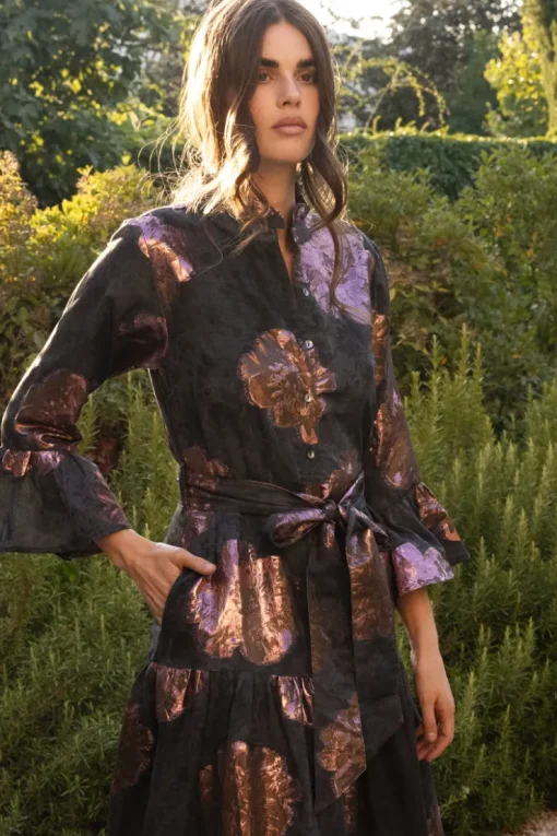 Oliphant Ruffle Collar Bell Maxi- Rosa Black