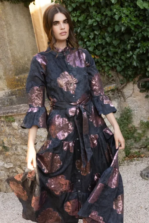 Oliphant Ruffle Collar Bell Maxi- Rosa Black