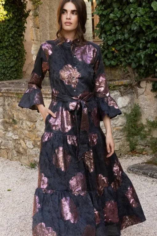 Oliphant Ruffle Collar Bell Maxi- Rosa Black