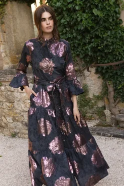 Oliphant Ruffle Collar Bell Maxi- Rosa Black