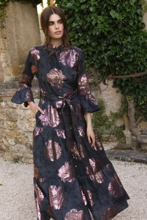 Oliphant Ruffle Collar Bell Maxi- Rosa Black