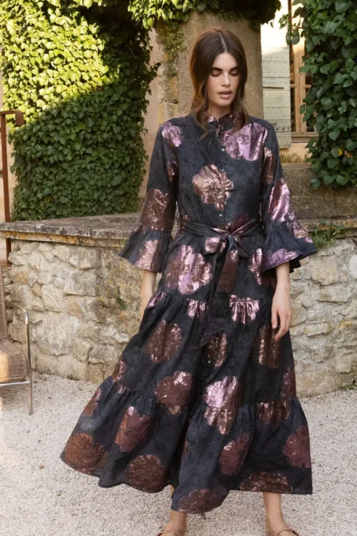 Oliphant Ruffle Collar Bell Maxi- Rosa Black