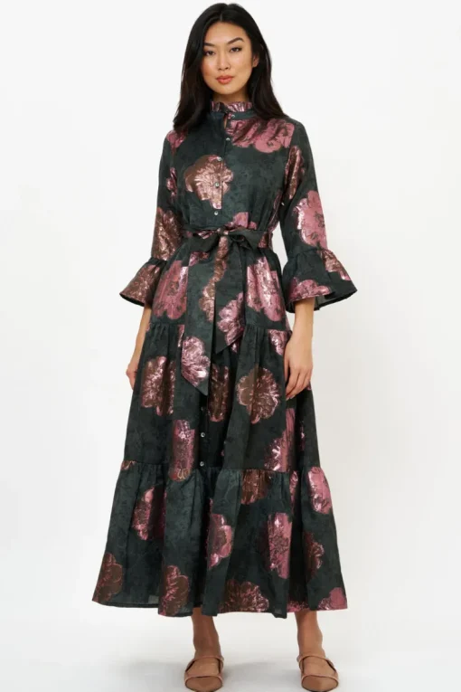 Oliphant Ruffle Collar Bell Maxi- Rosa Black