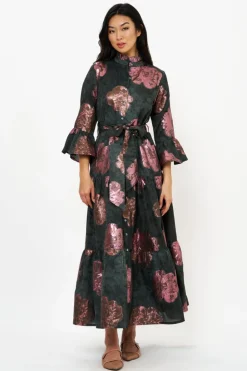 Oliphant Ruffle Collar Bell Maxi- Rosa Black
