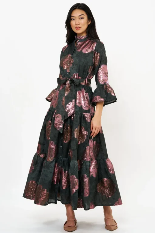 Oliphant Ruffle Collar Bell Maxi- Rosa Black