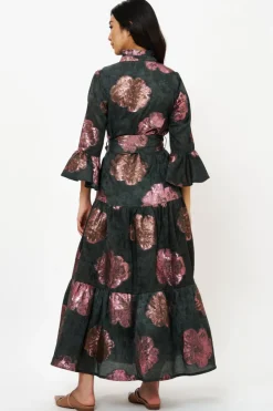 Oliphant Ruffle Collar Bell Maxi- Rosa Black