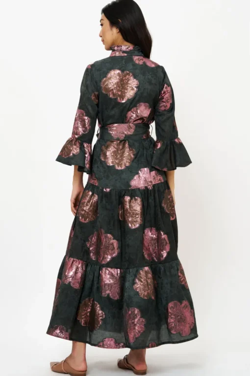 Oliphant Ruffle Collar Bell Maxi- Rosa Black