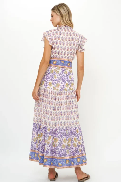 Oliphant Ruffle Collar Button Maxi- Napa Blue