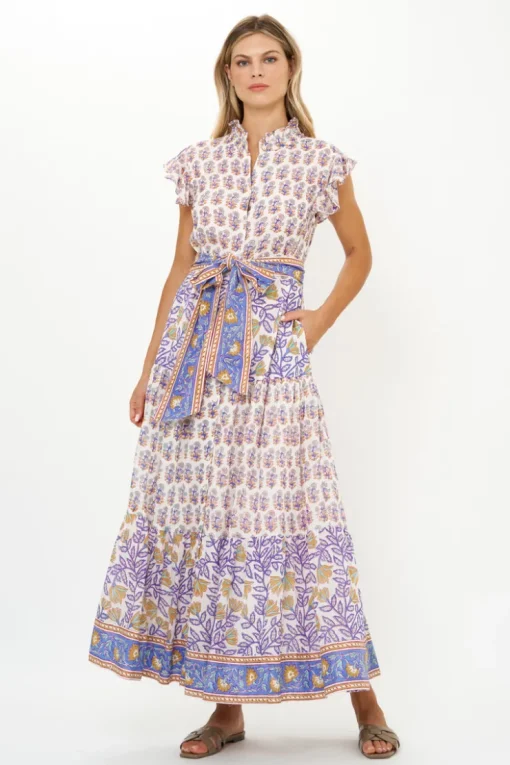 Oliphant Ruffle Collar Button Maxi- Napa Blue