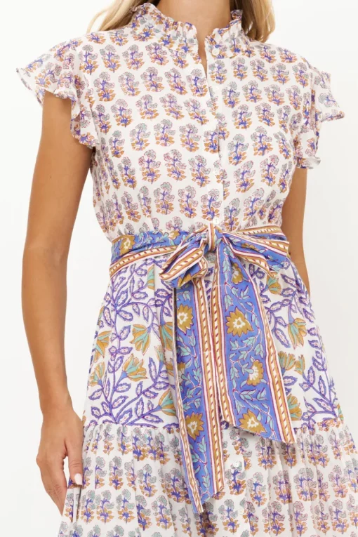 Oliphant Ruffle Collar Button Maxi- Napa Blue