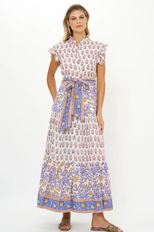 Oliphant Ruffle Collar Button Maxi- Napa Blue