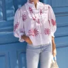 Oliphant Ruffle Front Button Blouse- Canary Coral