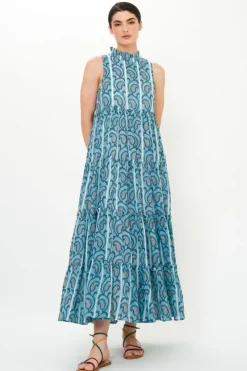 Oliphant Ruffle Tiered Maxi- Goa Blue