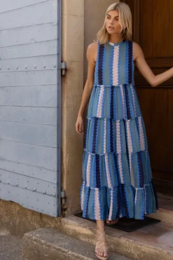Oliphant Ruffle Tiered Maxi- Meko Blue