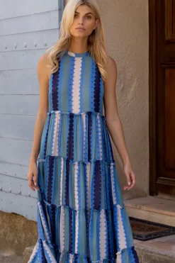 Oliphant Ruffle Tiered Maxi- Meko Blue