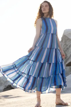 Oliphant Ruffle Tiered Maxi- Meko Blue