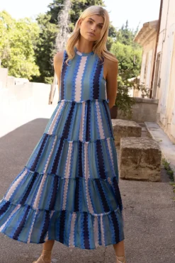Oliphant Ruffle Tiered Maxi- Meko Blue