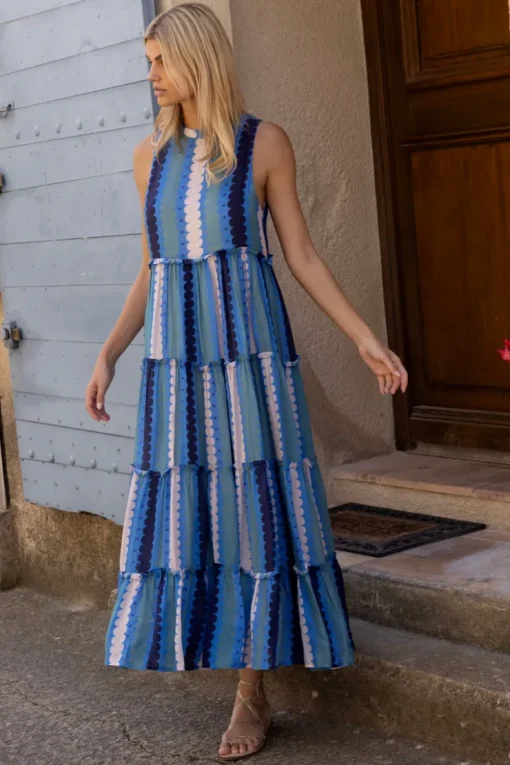 Oliphant Ruffle Tiered Maxi- Meko Blue