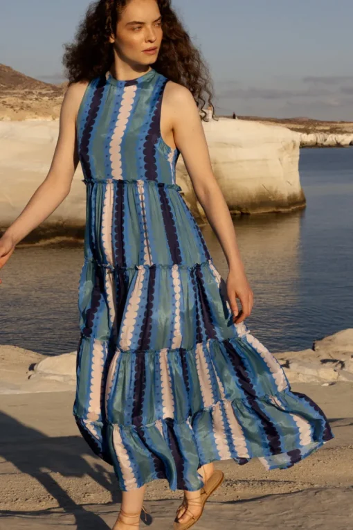 Oliphant Ruffle Tiered Maxi- Meko Blue