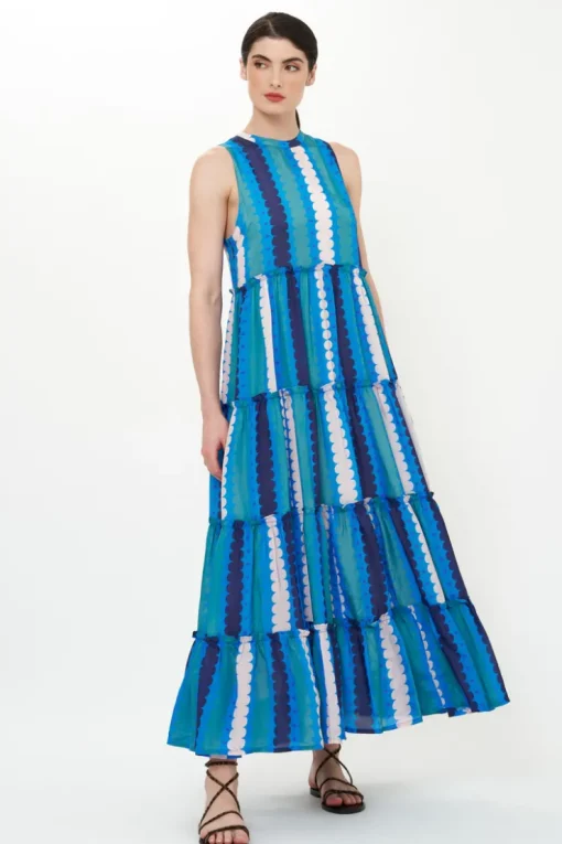 Oliphant Ruffle Tiered Maxi- Meko Blue
