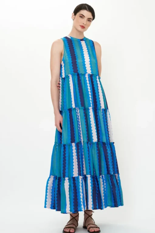 Oliphant Ruffle Tiered Maxi- Meko Blue