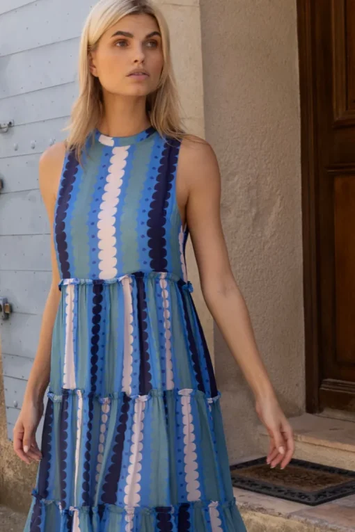 Oliphant Ruffle Tiered Maxi- Meko Blue