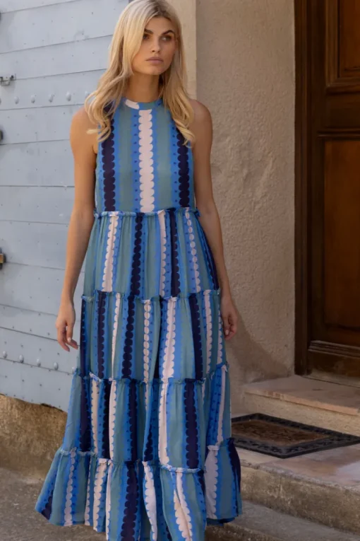 Oliphant Ruffle Tiered Maxi- Meko Blue