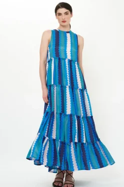 Oliphant Ruffle Tiered Maxi- Meko Blue