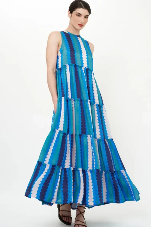 Oliphant Ruffle Tiered Maxi- Meko Blue