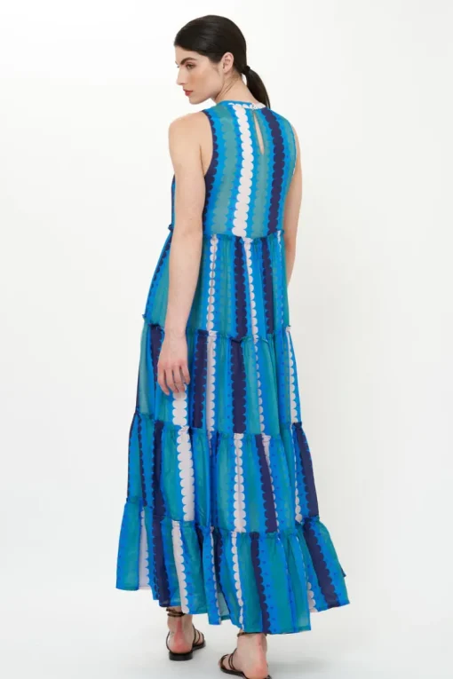 Oliphant Ruffle Tiered Maxi- Meko Blue